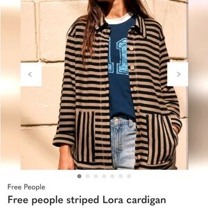 Free People Black and Tan Striped Cardigan